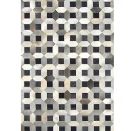 dazzhome Black Hair On Leather Checkered Hand Woven 8ftX10ft Carpet image 2