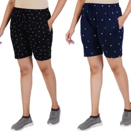 guide Pack of 2 Printed Women Black, Dark Blue Regular Shorts-picture-27