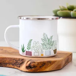 gathari Plants Enamel Printed White 350ml Stainless Steel Coffee Mug image 2