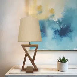 symplify Chloe Brown Wooden Table Lamp with White Jute Lampshade image 5