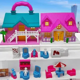 sabirat Funny House For Kids, Two Foldable House Set, with Accessories [19Pcs Set] image 3