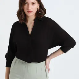 dl woman Women Oversized Fit Solid Spread Collar Casual Shirt image 2