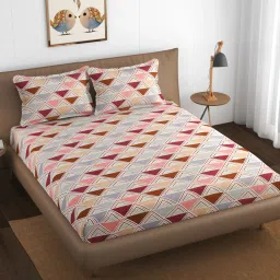 texstop Multicolor Geometric 400 TC Cotton 1 Double Bed Sheet with 2 Pillow Covers image 1