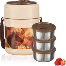 trueware Office Plus 3 Stainless Steel Containers Tiffin Insulated Lunch Box |300 ml x 3 3 Containers Lunch Box-picture-17