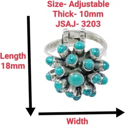 jsaj ROUND SHAPE HALF BALL RING WITH TURQUOISE STONE Sterling Silver Ruby Silver Plated Ring image 2