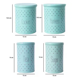 market 99 Green Polka Dot Galvanised Iron Tea & Sugar Jar (Each 900 Ml),Biscuits & Namkeen Jar (Each 1700 Ml) image 2
