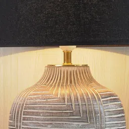 Maurice Black Cotton Shade Night Lamp With Wood Base By Kapoor LampShades image 2