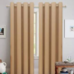dream care Beige Solid Polyster 5 Ft Blackout Eyelet Window Curtain (2 Pc)-picture-11