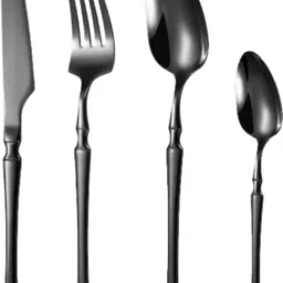 Matte Black Silverware Set | 4-Pcs Premium Korean Vintage Style Flatware Set Stainless Steel Cutlery Set-image-17