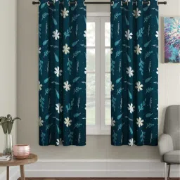 cortina Green Floral Polyester 5 Ft Semisheer Eyelet Window Curtains (Set of 2)-picture-15