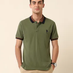 Men Solid Polo Neck Pure Cotton Green T-Shirt-image-20