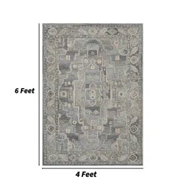 saraswati global Grey Kilim Wool & Viscose 4 ft x 6 ft Hand-Tufted Carpet image 3