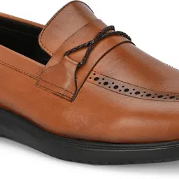 nico nerini Men's Genuine Leather Tan Loafer Shoes for Men Slip On For Men image 2