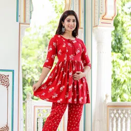 parasnath Women Night Suit Set Maroon Printed image 4