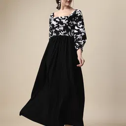 honky tonky Women Fit and Flare Black, White Maxi/Full Length Dress image 5