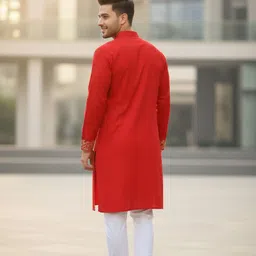 gaurikdresses Men Embroidered, Embellished, Solid Cotton Silk Straight Kurta image 3