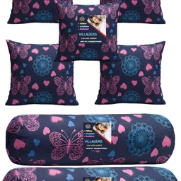 villagers Microfibre Bolster Pack of 7 Geometric Cushion & 2 Bolster Set - Butterfly Print image 1