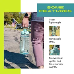 prayati LargeCapacity Water Bottle Motivational travel bisycle gym home trasparent Straw 2000 ml Bottle image 4