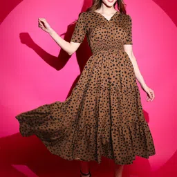 honky tonky Women Fit and Flare Brown Midi/Calf Length Dress-picture-26