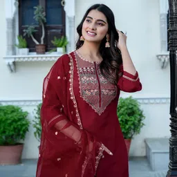samah Women Silk Blend Kurta Pant Dupatta Set-picture-18