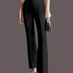 Women Regular Fit Black Cotton Blend Trousers-image-28