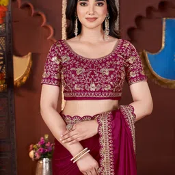 dharmee Embellished, Solid/Plain, Applique, Woven, Embroidered Bollywood Silk Blend, Pure Silk Saree image 5