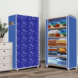 zenvexyo 5 Shelf Foldable Collapsible Wardrobe Storage Organizer Almirah Cloth Rack Micro Fiber Collapsible Wardrobe image 3