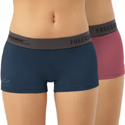 freecultr Pack of 2 Antibacterial Micro Modal Boy Shorts for Women | Long Panty | Boxer for Girls Women Boy Short Dark Blue, Red Panty-picture-28