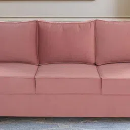 casacraft from pepperfry Nyson Velvet 3 Seater Sofa In Blush Pink Color image 3
