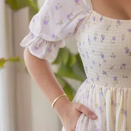 arlima Printed, Floral Print, Geometric Print, Polka Print, Solid, Colorblock, Self Design Georgette Stitched Flared/A-line Gown image 4