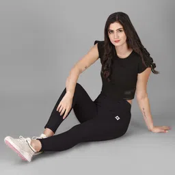 poojaran Solid Women Black, Pink Tights image 5
