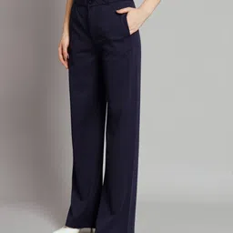 nysine Women Regular Fit Dark Blue Lycra Blend Trousers image 1