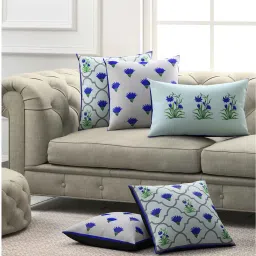 sej by nisha gupta Blue Abstract Premium 16 x 16 Inches Cushion Cover (Set of 5) image 1