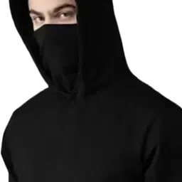 farbot Full Sleeves Hooded Tshirt for men Men Solid Hooded Neck Cotton Blend Black T-Shirt image 4