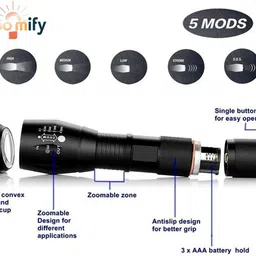 bloomify BMT-M6 Super Bright Rechargeable Torch with 5 Lighting Modes and Zoom Function 5 hrs Torch Emergency Light image 3
