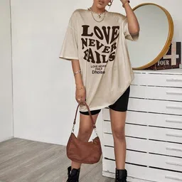 detour Women Printed, Typography Round Neck Pure Cotton Multicolor T-Shirt image 3