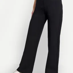 broadstar Women Straight Fit Black Lycra Blend Trousers image 3