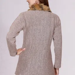 biwu women pure wool, solid 2 buton style, winter furr Self Design Coat For Women image 2