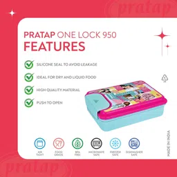 pratap One Lock 950 Barbie 2 Containers Lunch Box image 4