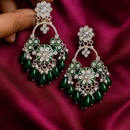 maashi Green Chandbali Earring Beads, Crystal, Diamond, Pearl, Ruby, Sapphire, White Zircon Alloy, Crystal, Glass, Gold, Metal, Plastic, Silver, Stone Chandbali Earring, Earring Set, Jhumki Earring, Tassel Earring, Tunnel Earring-picture-13