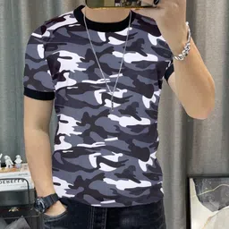 kajaru Men Printed Round Neck Polyester Grey, Black T-Shirt-picture-21