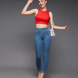 miss chase Women Skinny High Rise Blue Jeans image 3