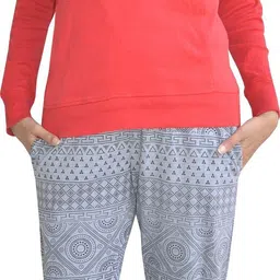 Women Printed Grey Track Pants-image-2