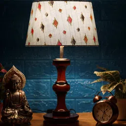 Arnie Blue Fabric Shade Night Lamp With Wood Base By BrightDaisy image 1