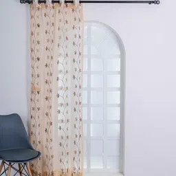parda online Brown Polyster Floral 7ft Sheer Eyelet Window/Door (1 Pc) image 2