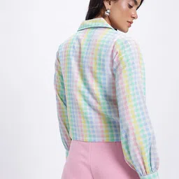 glitchez Women Regular Fit Checkered Casual Shirt image 4