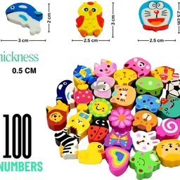 incywincy Cute Mini Erasers for kids (Pack of 100) - Funny Cartoon Shaped Colorful Non-Toxic Eraser image 2