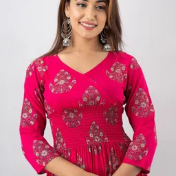 shobhangi Floral Print Rayon Blend Stitched Anarkali Gown image 4