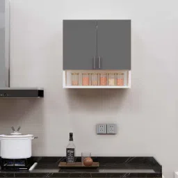 specialitypanels 2 Doors Modular Wall Mounted Kitchen Cabinet with Organizer Shelf in Slate Grey & Highland Pine Finish image 2