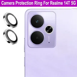 krezee Back Camera Lens Ring Guard Protector for Realme 14T 5G [ Silver Metal Ring with 9H Glass] Set of 1-image-5